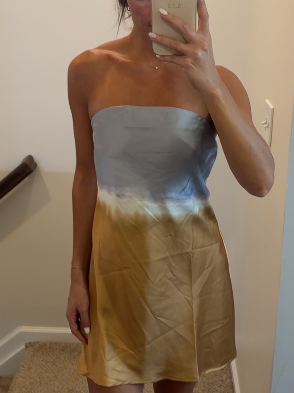 Strapless Two-Tone Satin Mini Dress - Gray and Gold